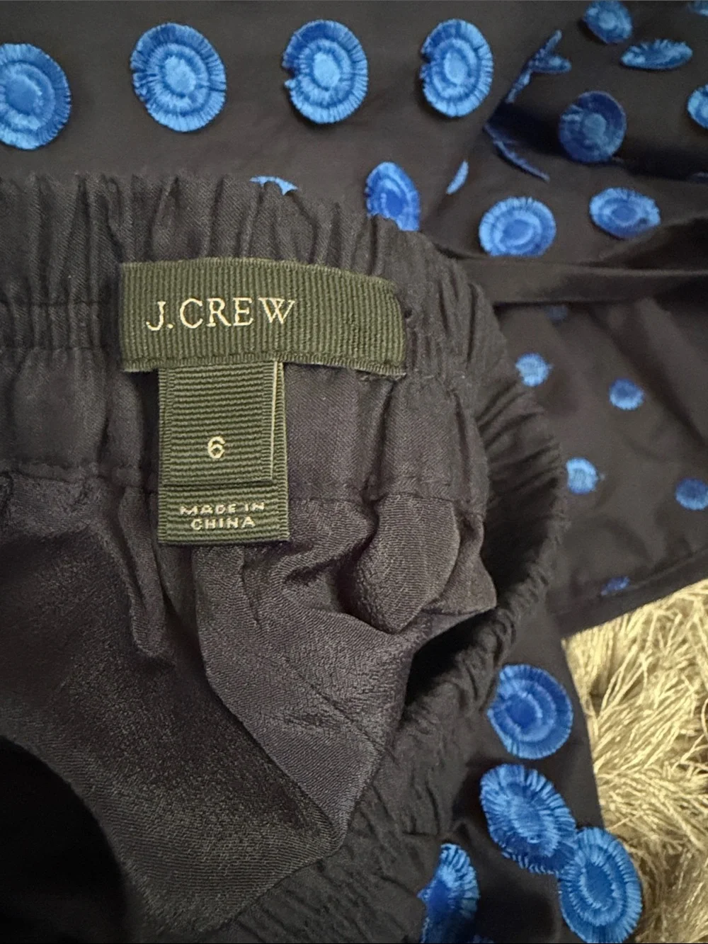 J. Crew Black Midi Skirt with Electric Blue Polka Dot Appliqués